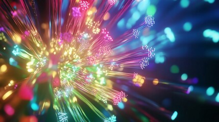 Fototapeta premium Abstract Fiber Optics Burst: A Kaleidoscope of Light and Color