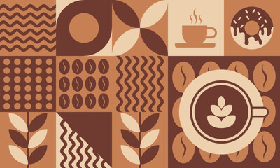 coffee abstract pattern geometric background minimalist style. illustrations for cover designs, food packages, menus, backgrounds, café walls, coffee shops, banners