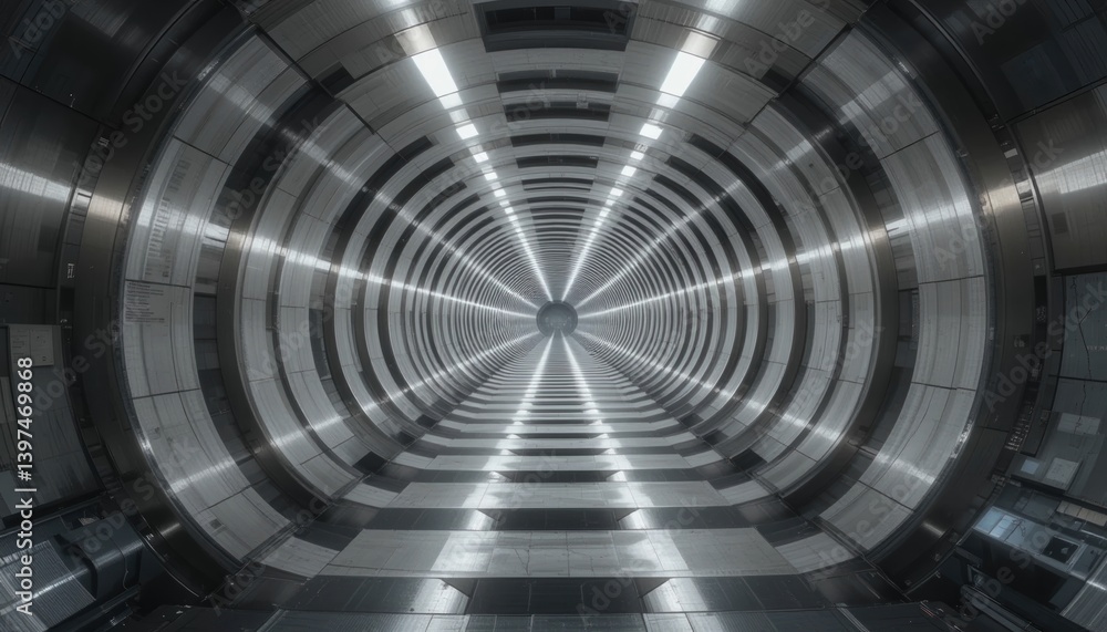 Poster exploring advanced technology futuristic tunnel design high-tech facility 3d render digital art imme