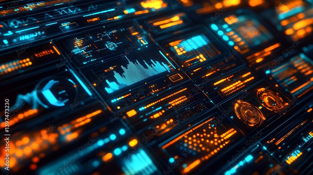 Aufkleber illuminated displays showing data and information on a futuristic surface