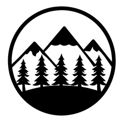 Obraz premium Majestic Mountain Range with Evergreen Trees in a Circular Scenic View