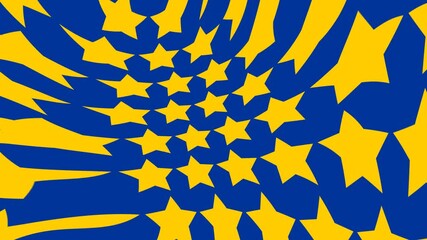 Horizontal 4K video. EU flag. Loop animation. Yellow wavy fill stars on blue background. Social media template for fatherland, army, holiday, february 23, party, sale. Wallpaper. Pattern. Copy space