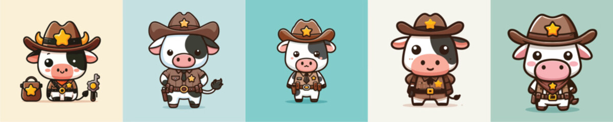 cute cow vector in sheriff costume