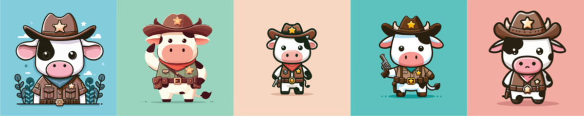 cute cow vector in sheriff costume