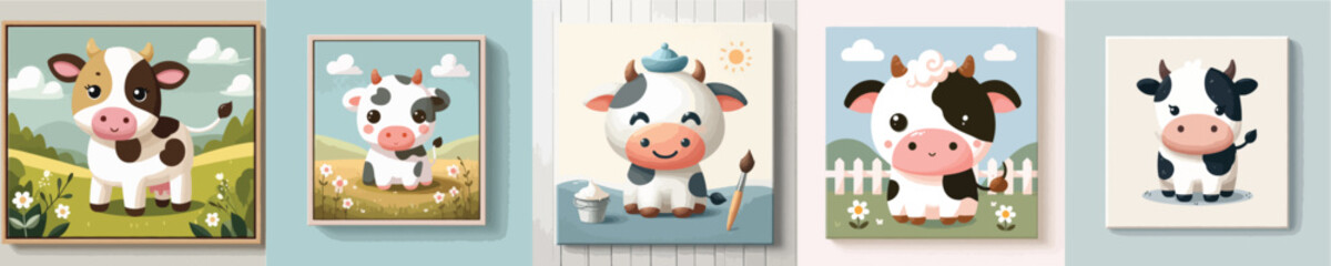 Obraz premium cute cow painting vector set