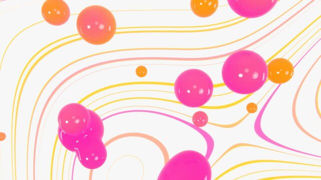 Abstract 3D horizontal flying bubbles sphere Frutiger Aero orange pink spring summer gradient vibrant colors retro nostalgia dream space groovy loop animation light liquid backgrounds wallpaper Y2K