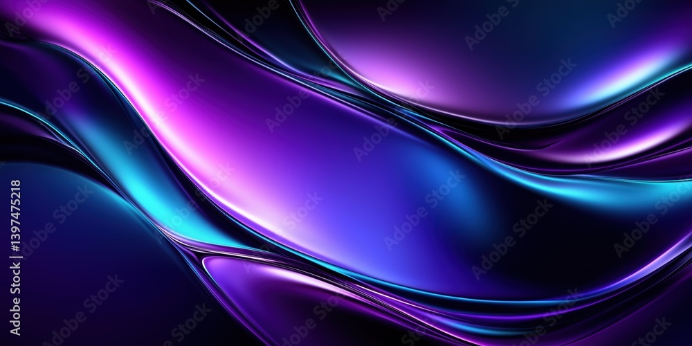 Poster abstract metallic background: smooth fluid curves with soft light reflections and polished chrome te
