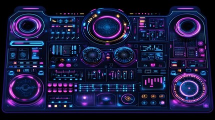 Fototapeta premium A futuristic glowing console panel with various display features