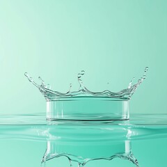 Refreshing mint green product display with dynamic water splash for cosmetic or beverage branding