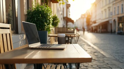 Fototapeta premium Working from home outdoor cafes as inspiring spaces for productivity