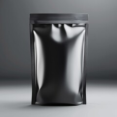 Matte black resealable stand-up pouch with a zipper top, ideal for food packaging or product display