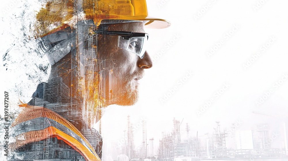 Aufkleber double exposure image of engineer in high-tech construction setting
