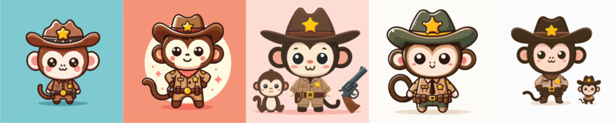 cute monkey vector in sheriff costume