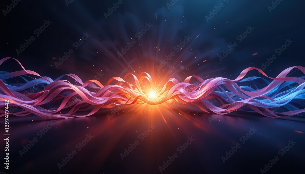 Aufkleber dynamic flow of colorful ribbons dancing in a vibrant scene abstract art digital environment eye-lev