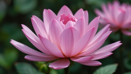 Captivating bloom of pink lotus flower tranquil water garden nature photography serene environment close-up perspective botanical beauty