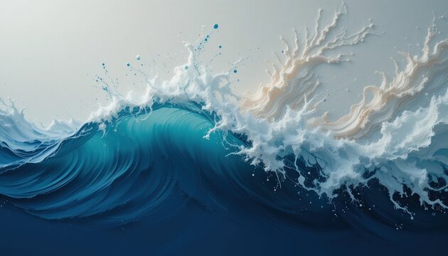 Captivating wave crashing action at seaside ocean nature artwork dynamic turbulent environment aerial viewpoint evoking motion and serenity