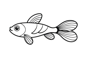 A line art drawing of a baby guppy with a curved tail and big eyes.eps