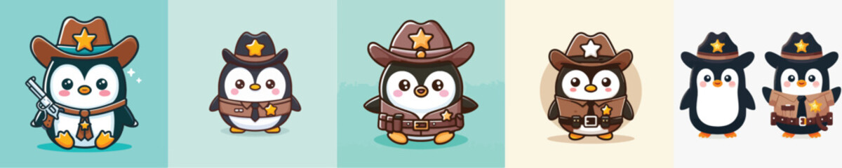 cute penguin vector in sheriff costume