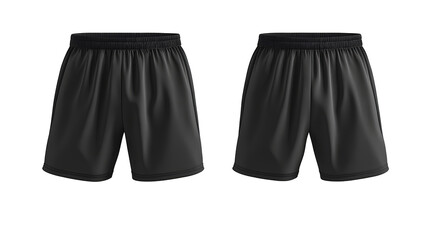  Black sports shorts mockup template with front and back view isolated on a Transparent background PNG