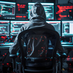 Step into a high-tech hacker workspace designed for cinematic projects, digital content creation, and futuristic design needs. This realistic hacker scene features a dark and moody environment,