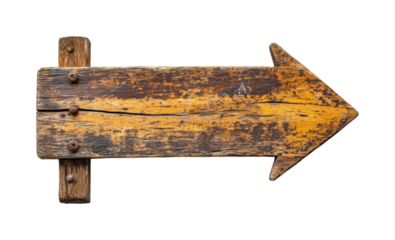 Rustic wooden arrow sign event nature scene isolated on transparent background, png