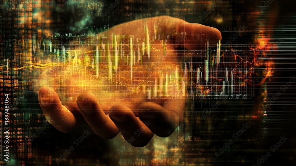 Aufkleber financial trading data visualization with graphs and hand representation