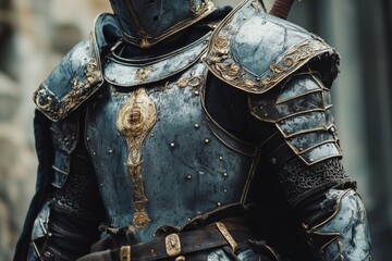 Fototapeta premium Intricate knight's armor shines under soft light in a historic setting
