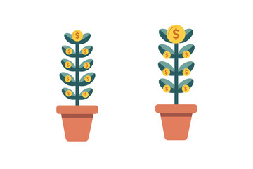 money tree in flower pot, investment growth concept, flat vector illustration