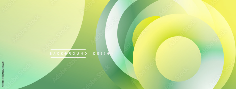Poster Abstract layered shapes create dynamic composition. Soft yellow, green hues blend seamlessly. Modern design evokes freshness, optimism. Minimalist aesthetic suits various applications.