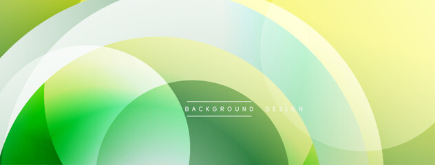 Obraz premium Abstract background features overlapping curved shapes. Colors transition from vibrant green to pale yellow, creating smooth gradients. Minimalist design evokes freshness, calm.