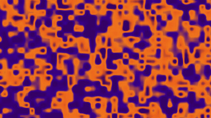 Abstract art features orange and purple blended shapes