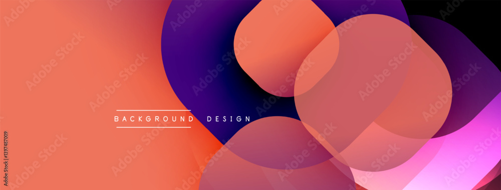 Leinwandbilder Abstract composition featuring overlapping rounded shapes. Gradient colors blend from coral to purple, creating dynamic visual effect. Modern design element for backgrounds.