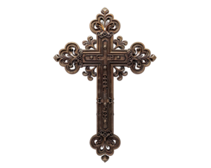 Ornate bronze crosse with intricate designs religious symbol collection on a transparent background