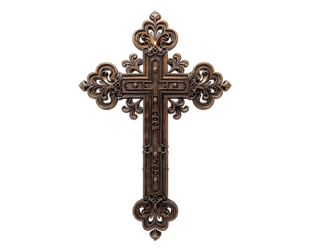 Ornate bronze crosse with intricate designs religious symbol collection on a transparent background