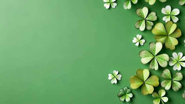 Green for leaves framing verdant background , symbolizing irish heritage and festive saint patrick's day spirit copy space clover text video 4k