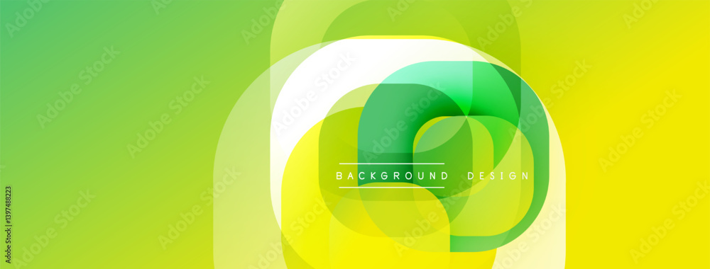 Aufkleber Abstract vibrant design features overlapping rounded squares. Gradient shades of green, yellow create modern aesthetic. Text reads background design. Minimalist composition.