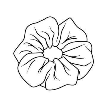 Simple Black And White Line Art Illustration Of A Hair Scrunchie Isolated