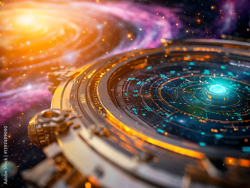 Poster galactic exploration event cosmic mechanics visualized in space digital artwork sci-fi environment