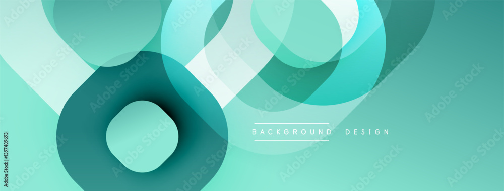 Poster Abstract composition featuring overlapping circles, varying shades teal. Modern design evokes depth, movement. Clean aesthetic suitable backgrounds, presentations. Minimalist style emphasizes form, co