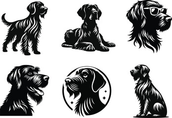 German Wirehaired Pointer Dog set, Clean Vector for Print and Web