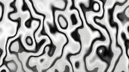 Abstract black and white pattern features swirling dots