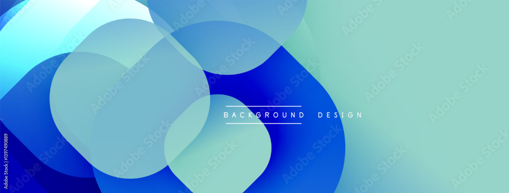 Leinwandbilder Abstract fluid shapes overlap, creating dynamic blue, teal gradient. Soft light enhances layered effect. Minimalist design suitable for backgrounds, presentations.