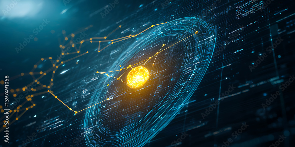 Poster exploring celestial dynamics solar system visualization digital space 3d graphics futuristic environ