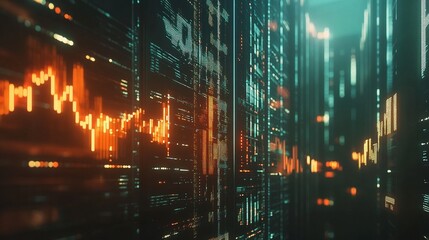 Futuristic Financial Data Center with Glowing Servers and Displays