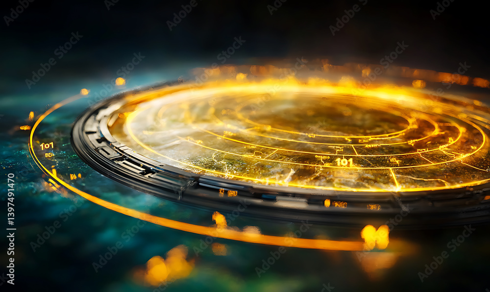 Poster exploring futuristic technology interactive circular display virtual space digital art high-tech env