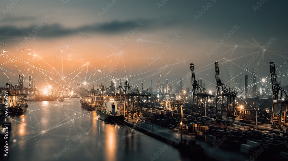 Poster smart logistics data network with double exposure effect visual