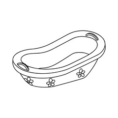 Baby Bathtub Outline With Flower Design Clean Minimalist Style Illustration
