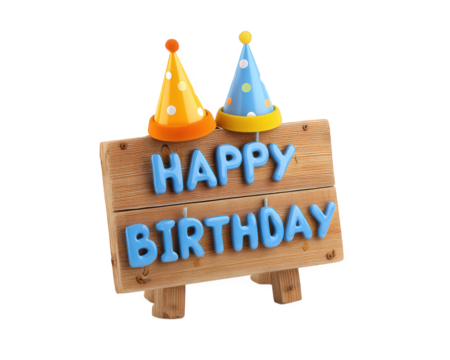 Happy birthday sign with colorful party hats, cheerful and festive, perfect for celebrations and gatherings. This vibrant decoration adds joy to any birthday event