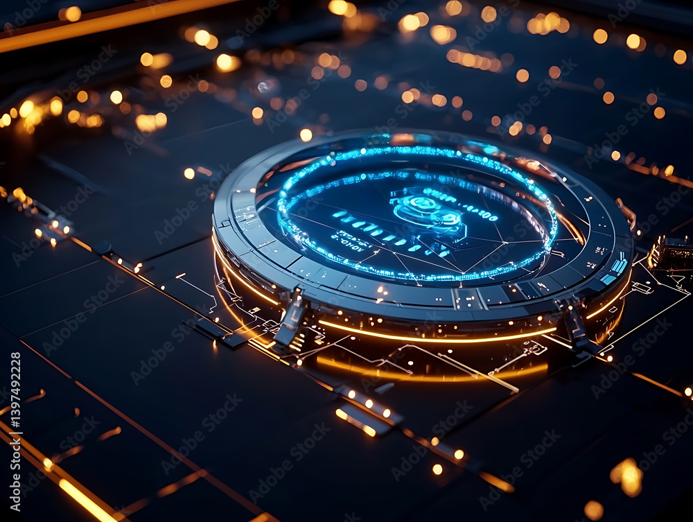Aufkleber futuristic technology interface virtual space digital art high-tech environment aerial view innovati
