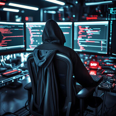 Step into a high-tech hacker workspace designed for cinematic projects, digital content creation, and futuristic design needs. This realistic hacker scene features a dark and moody environment,